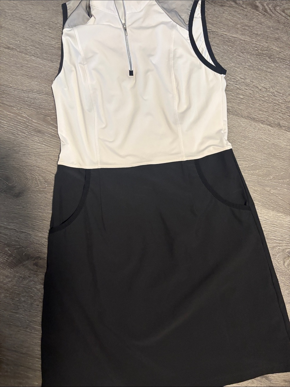 Sleeveless Two-Tone Mini Polo Dress in White and Black